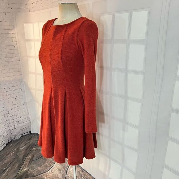 Dolan Anthropologie Long Sleeve Pleated Fit & Flare Burnt Orange Dress XS - Picture 3 of 10